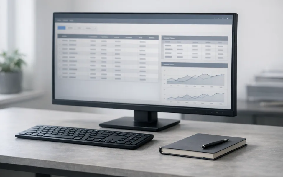 Order and inventory management software on a monitor at a working desk